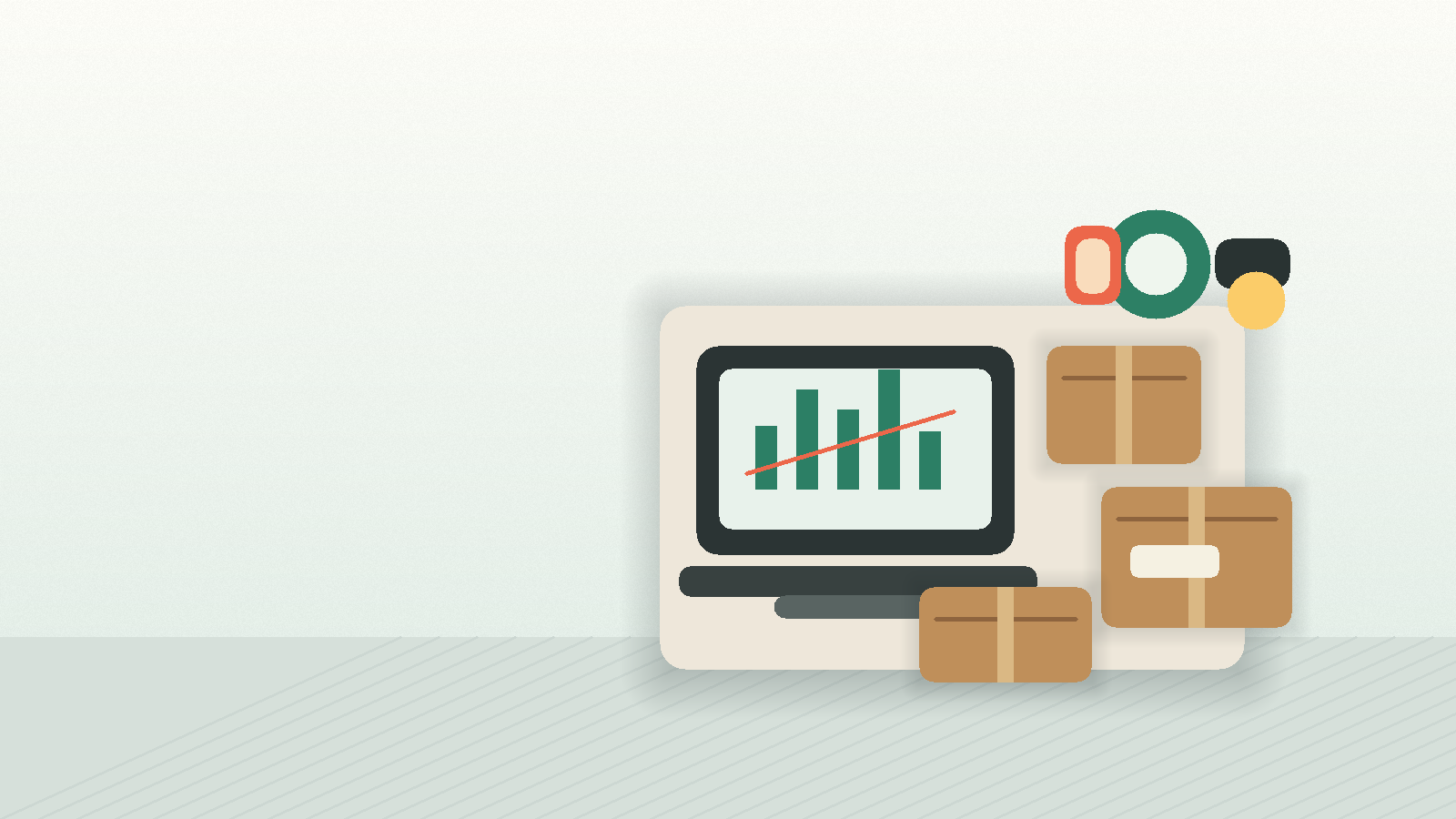 Cross-border ecommerce packing desk with laptop and parcels